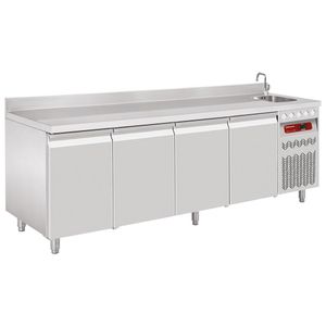 Diamond DT224/P9A_EV 4 Door Stainless Steel Refrigerated Counter with Splashback & Sink, 550 Litres - DT224-P9A_EV - 1