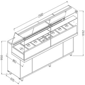 Diamond VA25XG/R Saladette Snack Bain Marie Display Counter with Understorage, 2500mm - VA25XG-R - 1