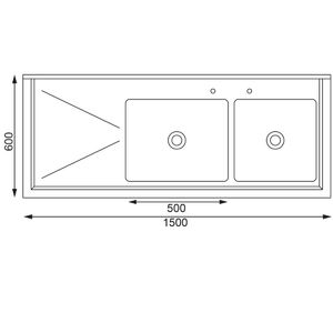 Vogue Stainless Steel Double Sink with Left Hand Drainer 1500mm - U906 - 3