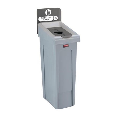 Rubbermaid Slim Jim Bottles and Cans Recycling Station Dark Grey 87Ltr - DY089 - 1