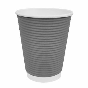 Fiesta Recyclable Coffee Cups Ripple Wall Charcoal 225ml / 8oz (Pack of 500) - GP433 - 1
