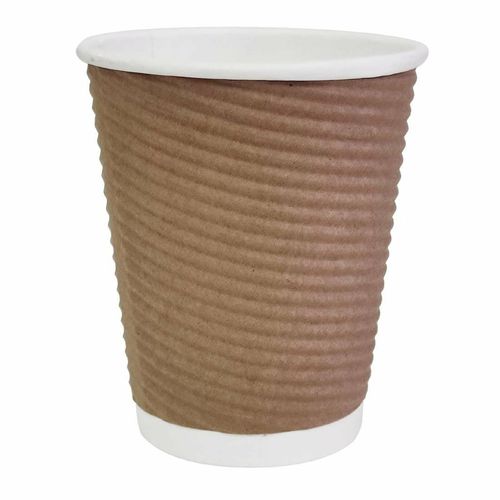 Fiesta Recyclable Coffee Cups Ripple Wall Kraft 225ml / 8oz (Pack of 25) - GP443 - 1