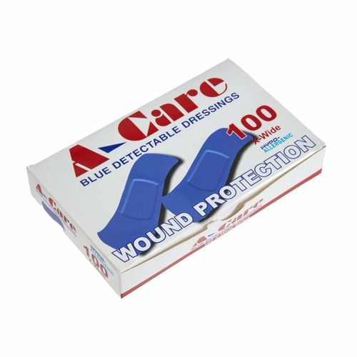 A-CARE DETECTABLE BLUE PLASTERS EXTRA WIDE STRIP 75X25MM - BOX 100 - CB442 - 4