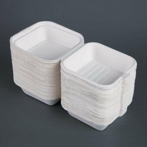 Fiesta Compostable Bagasse Burger Boxes with Bottom Ridges 153mm (Pack of 500) - DW247 - 6