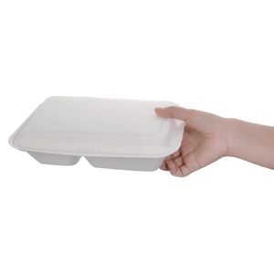Fiesta Compostable Bagasse Hinged 2-Compartment Food Containers 253mm (Pack of 200) - FC524 - 3
