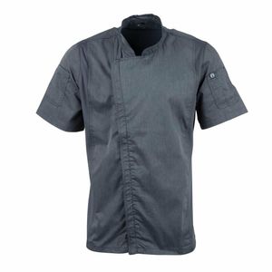 Chef Works Unisex Springfield Lightweight Short Sleeve Zipper Coat Ink Blue Size M - BB267-M - 1