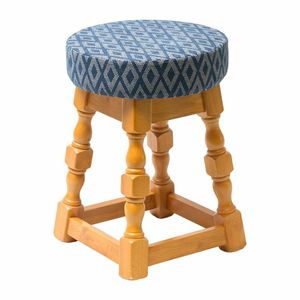 Classic Soft Oak Low Bar Stool with Blue Diamond Seat (Pack of 2) - 1