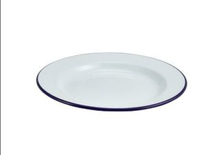 Enamel Wide Rim Plate White & Blue 26cm - 1