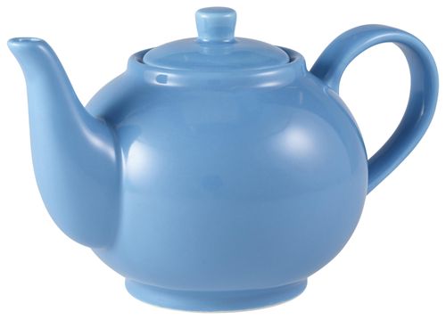 Genware Porcelain Blue Teapot 45cl/ 15.75oz (Pack of 6) - 393945BL - 1