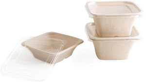 Box Of 400 (8 Bags Of 50) Square Cane Fibre Salad Bowls 180x180x60 Mm 70 Cl - 707800 - 1