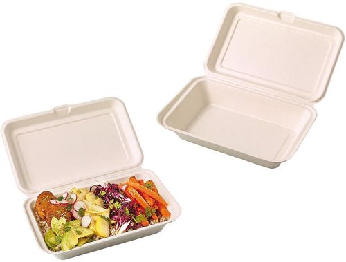 Box Of 500 (10 Packets Of 50) Fibre Lunch Boxes With Hinged Lid 1 Compartment 250x160x60 Mm - 718895 - 1