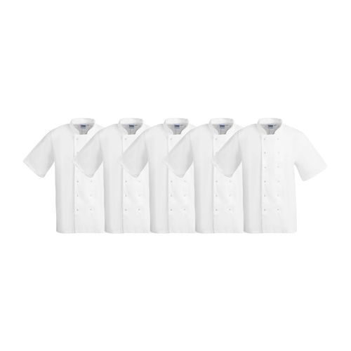 Whites Boston Unisex Chef Jackets Short Sleeve White L (5 Pack) - SA823 - 1