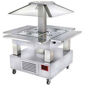 Diamond CSB/4D-A1-R2_KM White Wood Refrigerated Island Buffet Salad Bar with Motorised Roof, 4 x 1/1 GN - CSB-4D-A1-R2_KM - 1