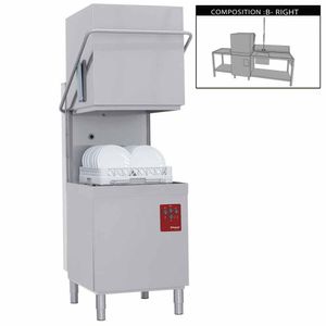 Diamond D26/6B/B-D 500mm Basket Passthrough Hood Dishwasher with 1 Entry/Exit Table & Right Side Pre-wash Table - D26-6B-B-D - 1