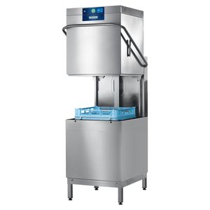 Hobart AMXRS-10C 500mm Basket Hood / Passthrough Dishwasher with Integral Water Softener & Drain Pump, 18 Plates - AMXRS-10C - 1