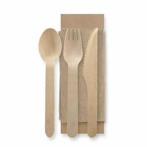 BioPak Wooden Cutlery Pack 160mm Coated (Case of 250) - HY-16KSFN-COATED - 1