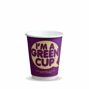 BioPak 8oz Double Wall "I'M A Green Cup" Hot BioCups (Case of 500) - BC-8DW-GREEN-UK - 1