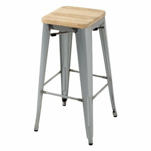 Bolero Bistro High Stools with Wooden Seat Pad Galvanised Steel (Pack of 4) - GM638 - 1