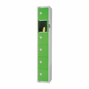 Elite Six Door Manual Combination Locker Locker Green with Sloping Top - W958-CLS - 1