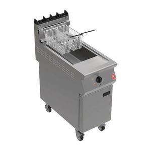 Falcon F900 Twin Basket Fryer with Fryer Angel on Castors Natural Gas - FW771-N - 1