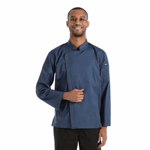 Chef Works Hartford Lightweight Zipper Unisex Chef Jacket Blue XL - BB084-XL - 1