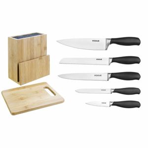 Vogue Prep Like A Pro 5-Piece Soft-Grip Knife Set With Knife Block and Chopping Board - 1