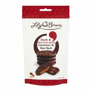 Lily O'Brien's Dark & Milk Chocolate Caramel and Sea Salt Chocolates Share Bag 100g (Pack of 7) - KA208 - 1