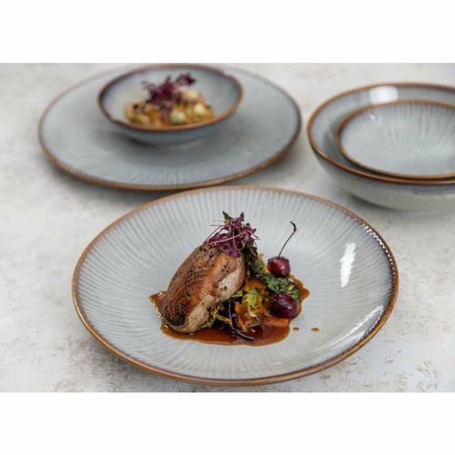 Olympia Drift Grey Embossed Coupe Low Bowls 260mm (Pack of 4) - FU197 - 9