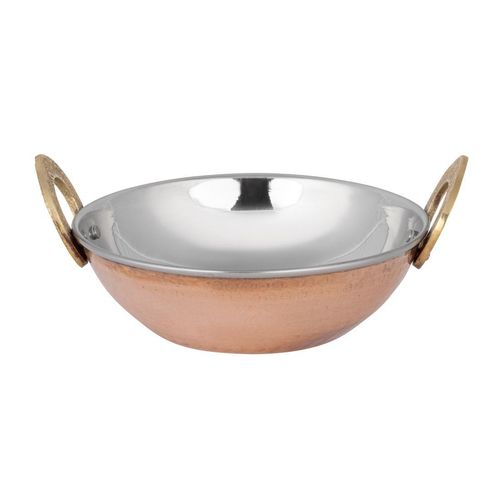 Olympia Copper Kadai Dish Stainless Steel Brass Handles 660ml - HY129 - 1