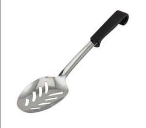 Genware Plastic Handle Spoon Slotted Black - 1