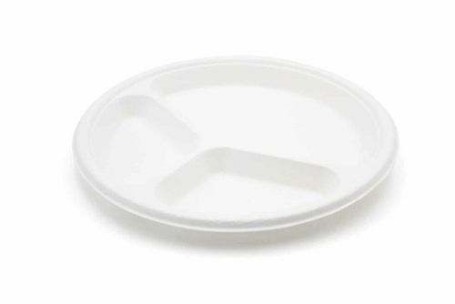 Bagasse Round 3 Compartment 10" Plate (Case of 500) - 3