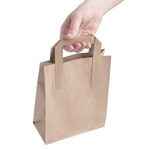 Fiesta Recyclable Flat Handle Brown Paper Bags Small (250 Pack) - JA527 - 5