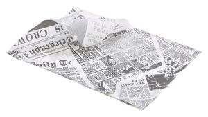 Greaseproof Paper White Newspaper Print 25 x 35cm - PN1487P - 1