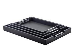 GenWare Solid Black Butlers Tray with Metal Handles 45 x 33cm - BTM4533BK - 3