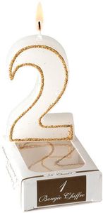 Box Of 12 (12 Boxes Of 1) Number Candles White With Gold Border, No. 2 - 910232 - 1