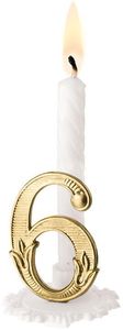 Box Of 10 White Candles On A Holder, With Gold Number No. 6 - 910246 - 1