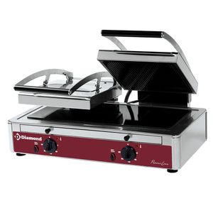 Diamond LGV62/F-N Ribbed Top Smooth Bottom Double Vitroceramics Panini Grill, 3.4kW - LGV62-F-N - 1