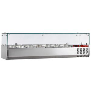 Diamond SX160/DV-R6 Stainless Steel Topping Unit with Sneezeguard, 7 x 1/4 GN - SX160-DV-R6 - 1