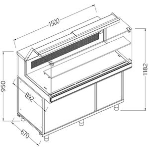 Diamond CFB15XR/R Static Hot & Cold Patisserie Deli Display Counter with Understorage, 1500mm - CFB15XR-R - 1