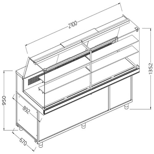 Diamond SA21XR/R2 Snack Patisserie Display Counter with Understorage, 2100mm - SA21XR-R2 - 1