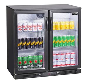 Sterling Pro Green SP2LO-OUT-BK Hinged Double Door Low Height Black Outdoor Bottle Cooler, 180 x 330ml Bottles - SP2LO-OUT-BK - 1