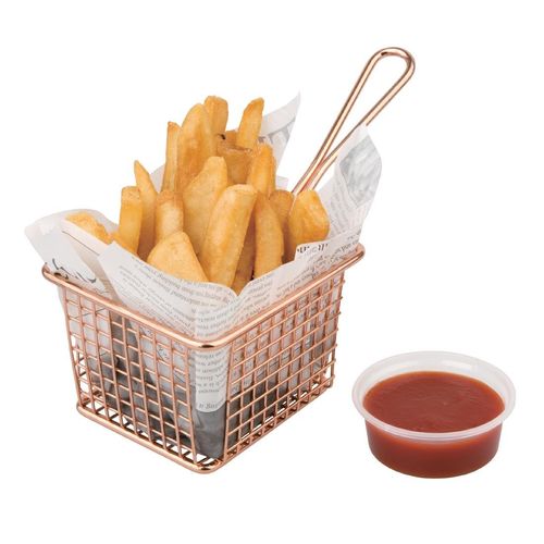 Olympia Large Square Chip Presentation Basket With Handle Copper - CS314 - 2