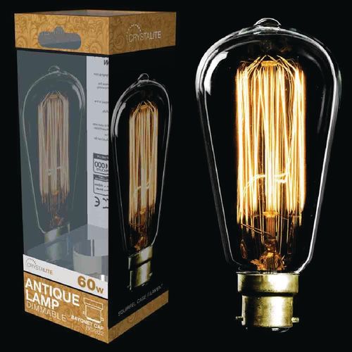 Crystalite CFL Antique Squirrel Cage GLS Bulb Bayonet Cap 60W