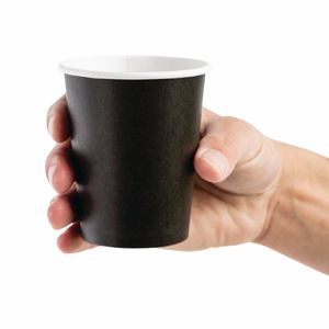 Fiesta Recyclable Coffee Cups Single Wall Black 225ml / 8oz (Pack of 50) - GF041 - 3