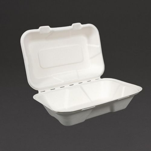 Vegware Compostable Bagasse Clamshell Hinged Meal Boxes 228mm - GH026 - 1