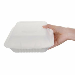 Fiesta Compostable Bagasse Hinged 3-Compartment Food Containers 201mm (Pack of 200) - FC526 - 3