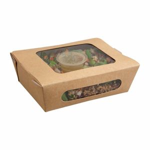 Colpac Recyclable Kraft Tuck-Top Salad Boxes With Window 825ml / 29oz (Pack of 250) - FA371 - 1