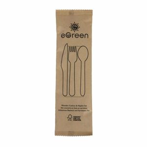 eGreen Individually Kraft Wrapped 4-in-1 Wooden Cutlery Set (Pack of 250) - FS168 - 1