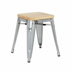 Bolero Bistro Low Stools with Wooden Seat Pad Galvanised Steel (Pack of 4) - GM634 - 1