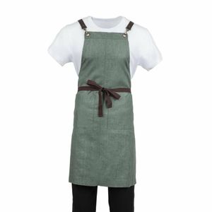 Southside Linen Blend Bib Apron Forest Green - BB690 - 3